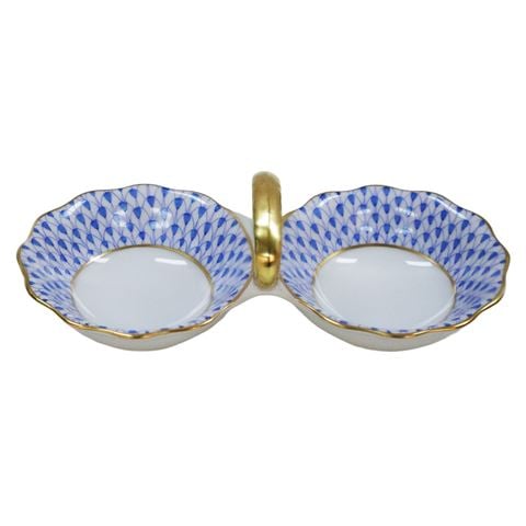 Herend Twin Salt Cellar w/24k Gold Accents & Blue Fishnet - Peter's of Kensington