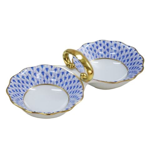 Herend Twin Salt Cellar w/24k Gold Accents & Blue Fishnet - Peter's of Kensington