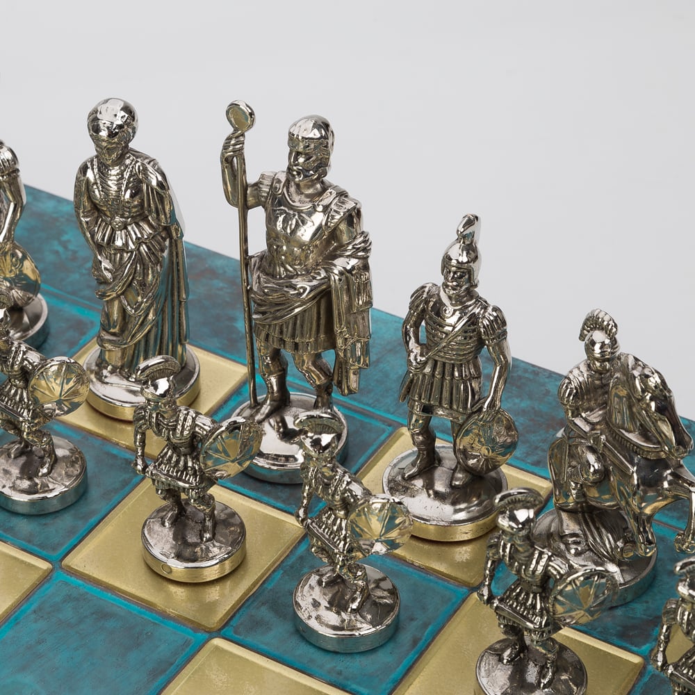 Manopoulos - Greek Roman Chess Set with Turquoise Board 44cm | Peter's ...