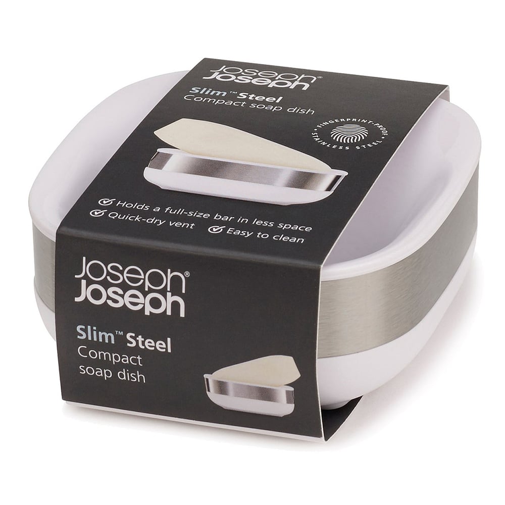 Joseph Joseph Slim Steel Compact Soap Dish White/Silver Peter's of