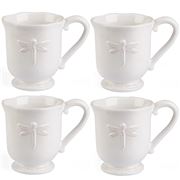 French Country - Dragonfly Coffee Mug White Set 4pce