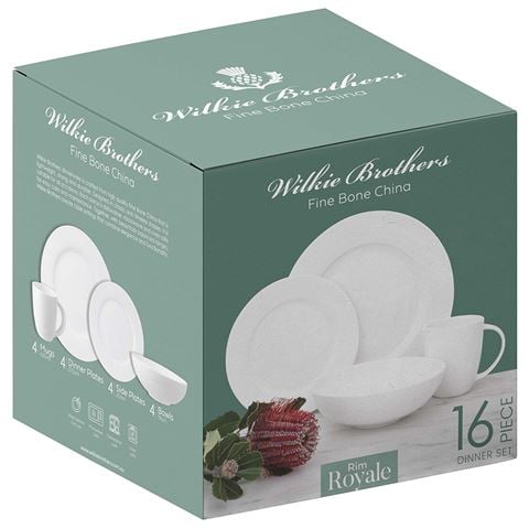 Wilkie Bros Rim Royale White Dinner Set 16pce - Peter's of Kensington