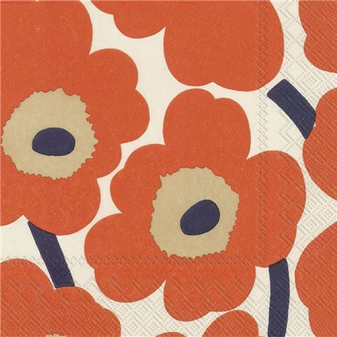 Marimekko - Unikko Lunch Napkin Cream/Orange Set 20ppe