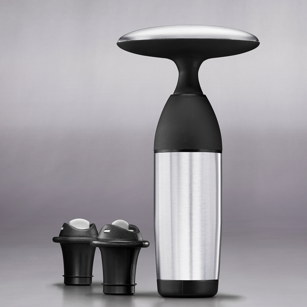 OXO Steel Vacuum Wine Preserver & 2 Stoppers Peter's of Kensington