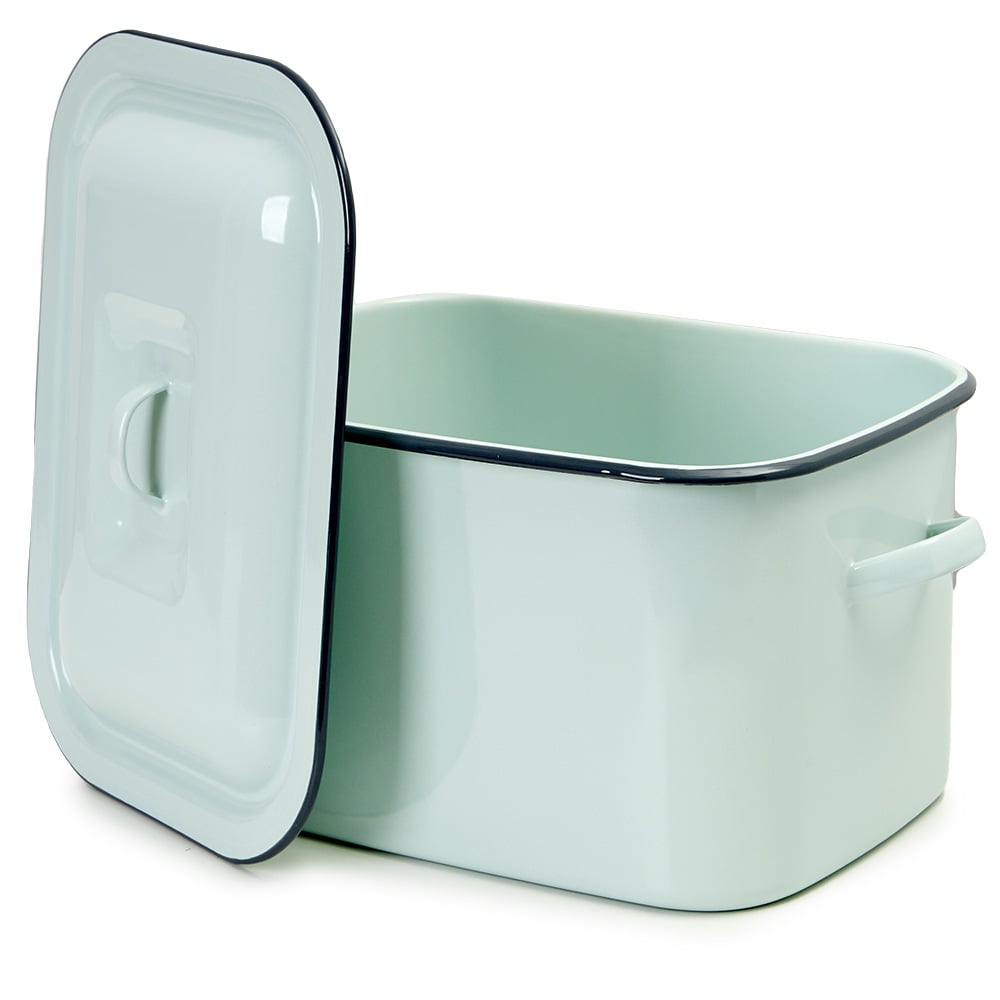 Falcon Enamel Bread Bin Duck Egg Blue w/Grey Rim Peter's of Kensington
