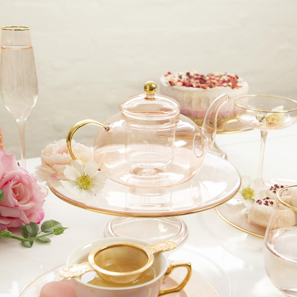 NEW Cristina Re Classique Teacup//Saucer Set Rose Glass 2pce