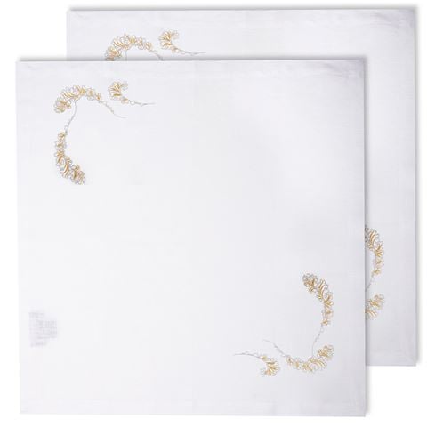 Luxe By Peter's - Linen Napkin Gold & Silver Feather Set 2pc