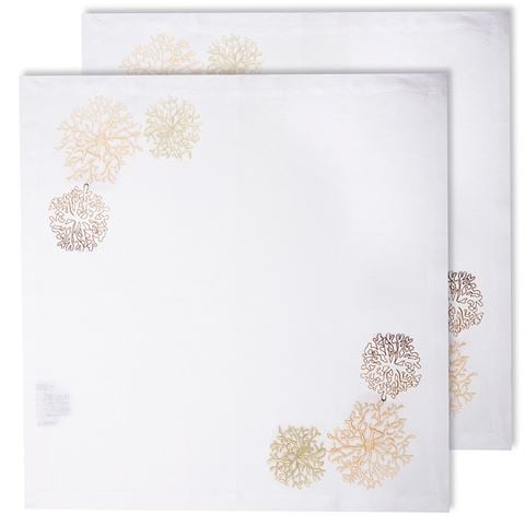 Luxe By Peter's - Linen Napkin Coral Embroidery Set 2pce