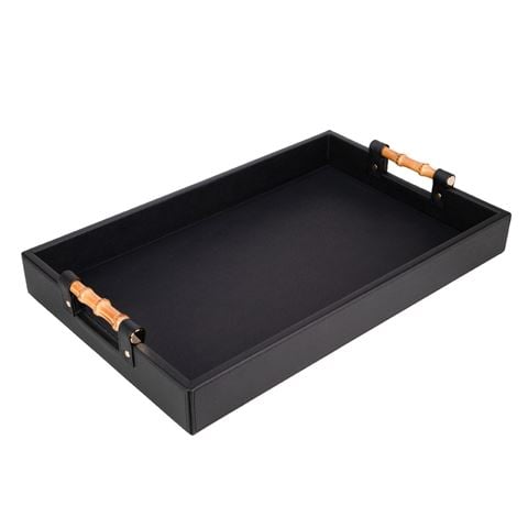 Grace - Tray with Bamboo Handles Black 56x36cm | Peter's of Kensington