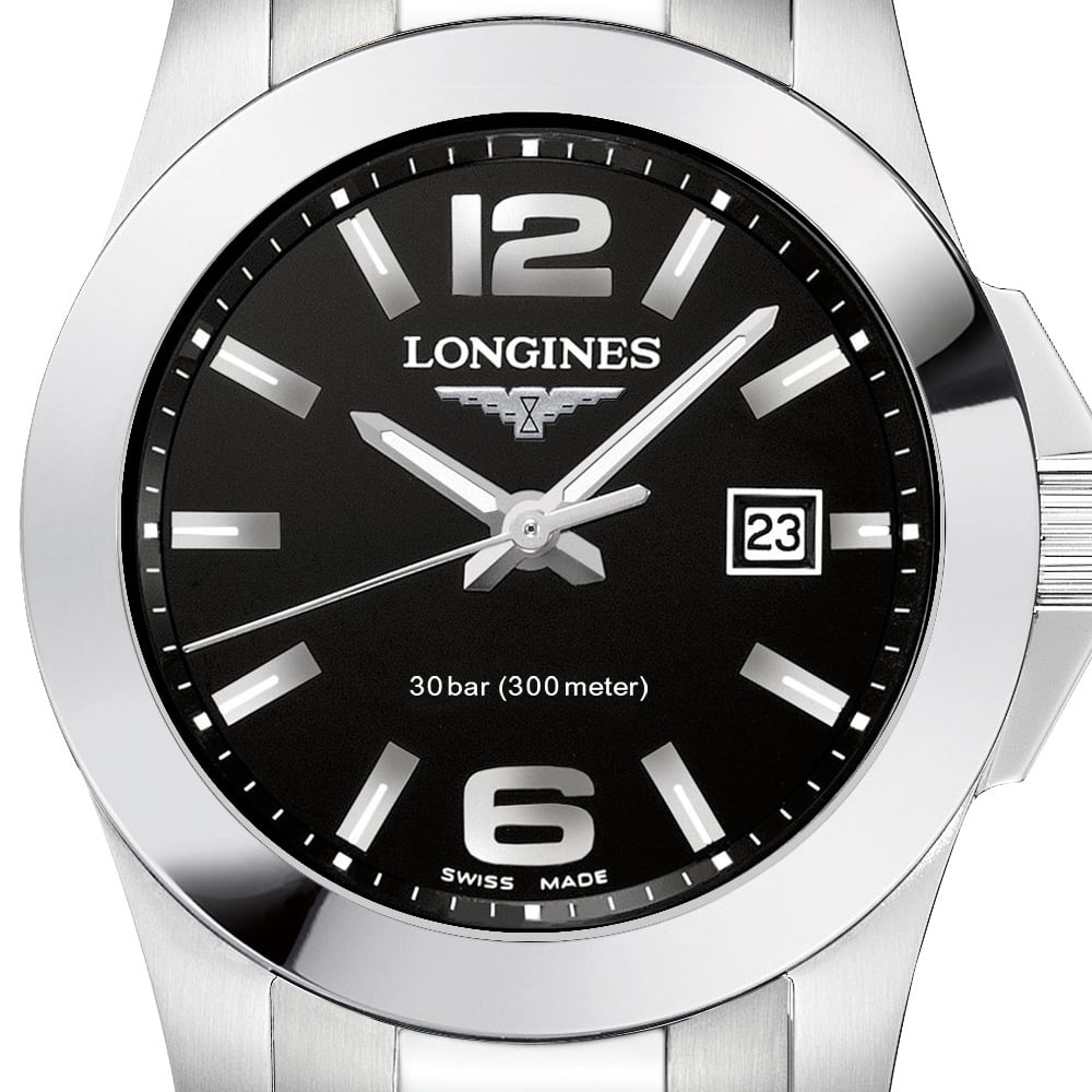 Longines - Conquest Black Dial Stainless Steel Watch 29.5mm | Peter's ...