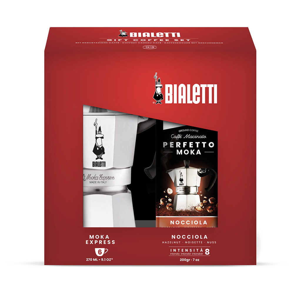 Bialetti Moka Express 6 Cup w/Ground Coffee Set 2pce Peter's of