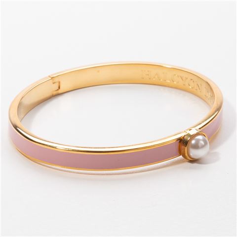 Halcyon Days - Skinny Cabochon Pearl Bangle Pink & Gold