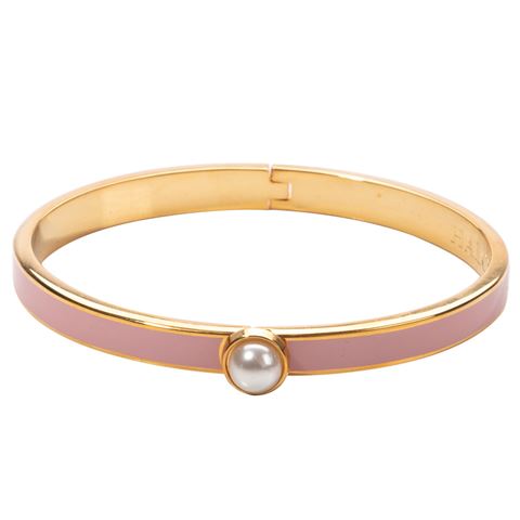 Halcyon Days - Skinny Cabochon Pearl Bangle Pink & Gold