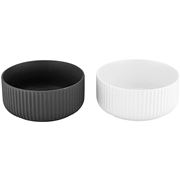 Ladelle - Linear Ribbed Bowl White & Charcoal 16cm Set 2pce