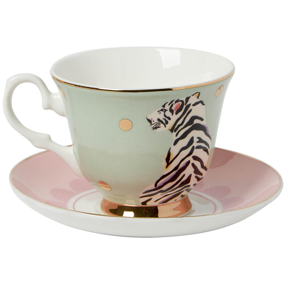 Yvonne Ellen Tea Time Safari Tiger Teacup & Saucer Set 2pc Peter's
