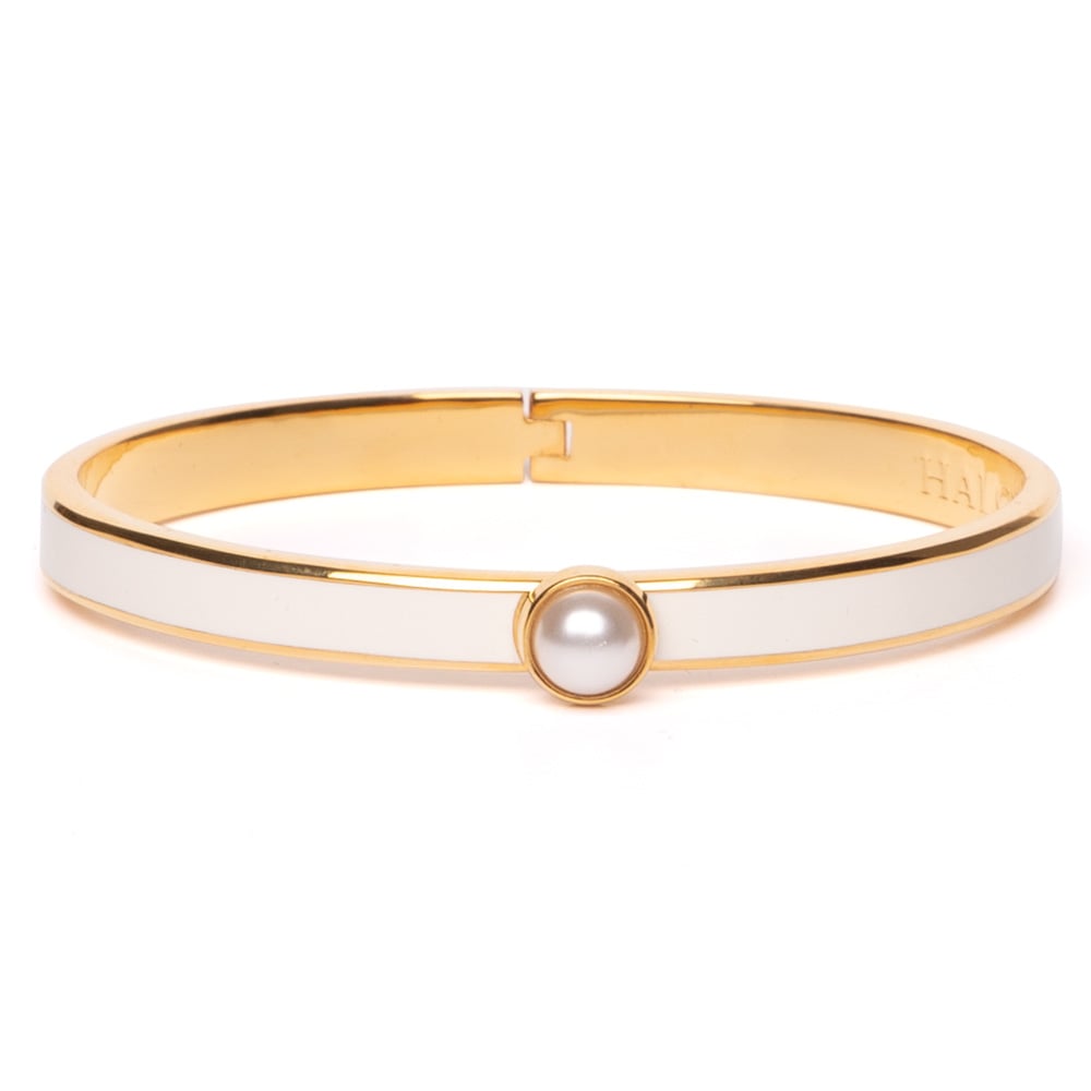 Halcyon Days - Skinny Cabochon Pearl Bangle Cream & Gold | Peter's of ...
