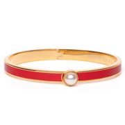 Halcyon Days - Skinny Cabochon Pearl Bangle Red & Gold