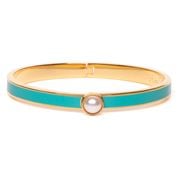 Halcyon Days - Skinny Cabochon Pearl Bangle Turquoise & Gold