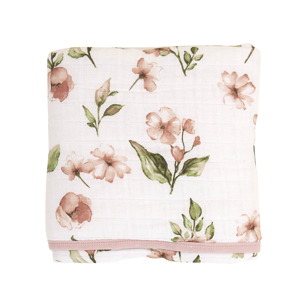 All4Ella Muslin Baby Blanket Pink Flower 80x80cm Peter's of Kensington