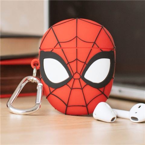 Coque AirPods Spiderman 3D - Silicone Licencié - Compatible Charge Sans Fil - Mousqueton Inclus