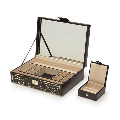 Wolf Designs - Marrakesh Flat Jewelry Box w/Mini Travel Case Black