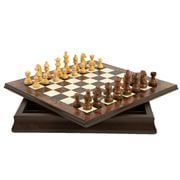 Italfama - Walnut & Maple Inlaid Chess Board w/Box & Pieces
