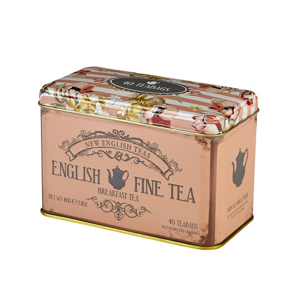 New English Teas English B/fast Floral Tea Tin Pink 40Bags Peter's