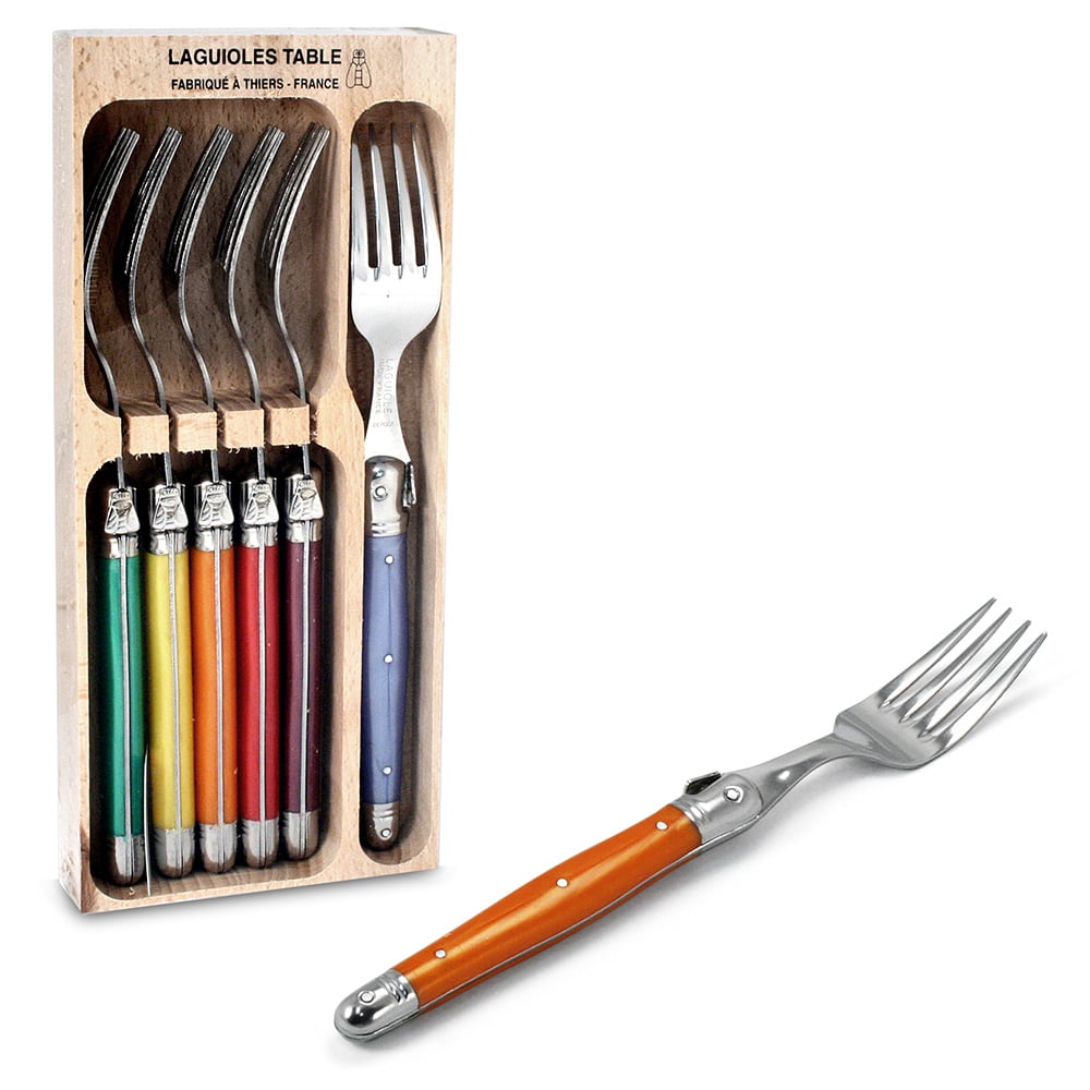 Laguiole Debutante Multicoloured Steak Forks Set 6pce Peter's of Kensington