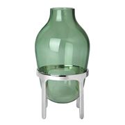 Paola C - Titus II Glass Vase Green with Silver Plated Base