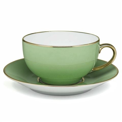 Legle Pastel Green Breakfast Cup & Saucer Gold Rim