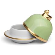 Limoges - Legle Pastel Green Butter Dish Gold Rim