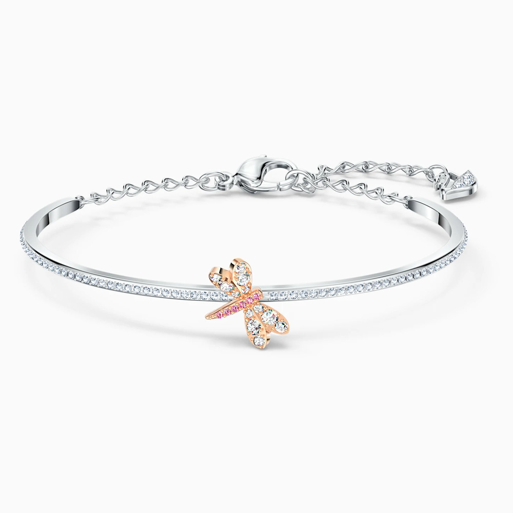 Swarovski - Dragonfly Bangle Pink/White Crystal Silver Tone | Peter's ...