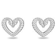 Swarovski - Una Heart Shape Crystal Swan Earrings Rhodium