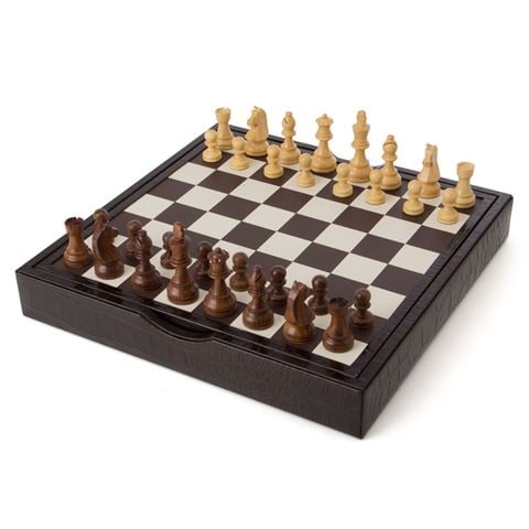 Decorative Chessboard with crocodile case in black