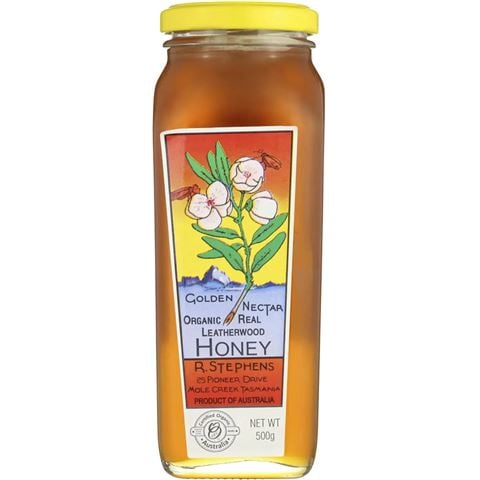 R Stephens Golden Nectar Tasmanian Leatherwood Organic Honey 500g - Peter's of Kensington