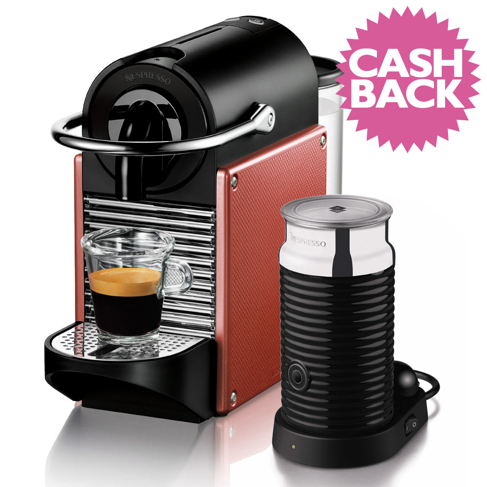 DeLonghi Nespresso Pixie Red Coffee Machine w/Aeroccino