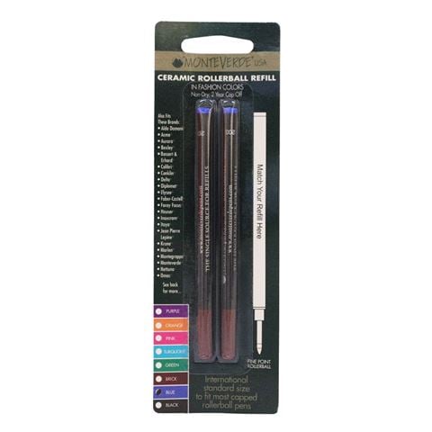 Monteverde - Stainless Steel & Ceramic Rollerball Pen Refill Set Blue 2pce