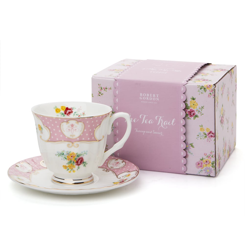 Robert Gordon Tea Trail Pink Roses Teacup & Saucer