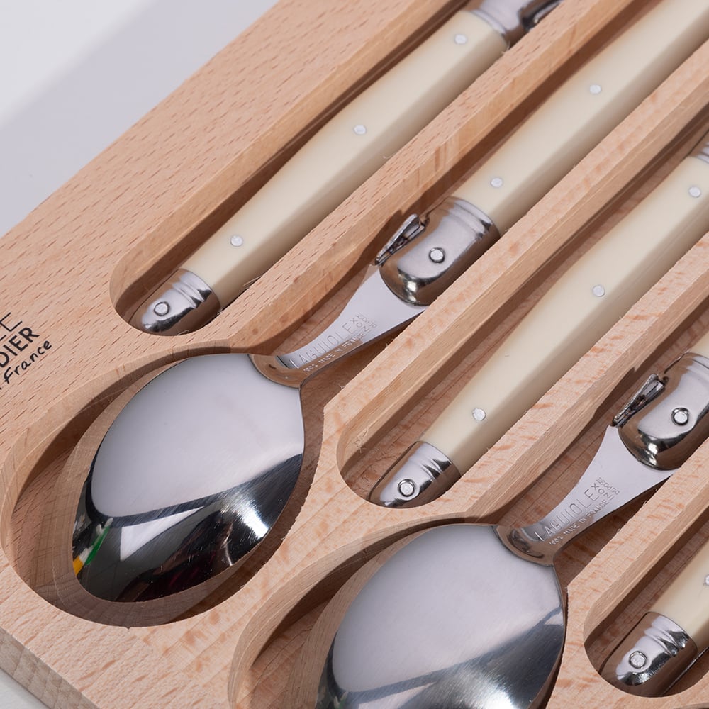 Laguiole Debutante Dessert Spoon Ivory Set 6pce Peter's of Kensington